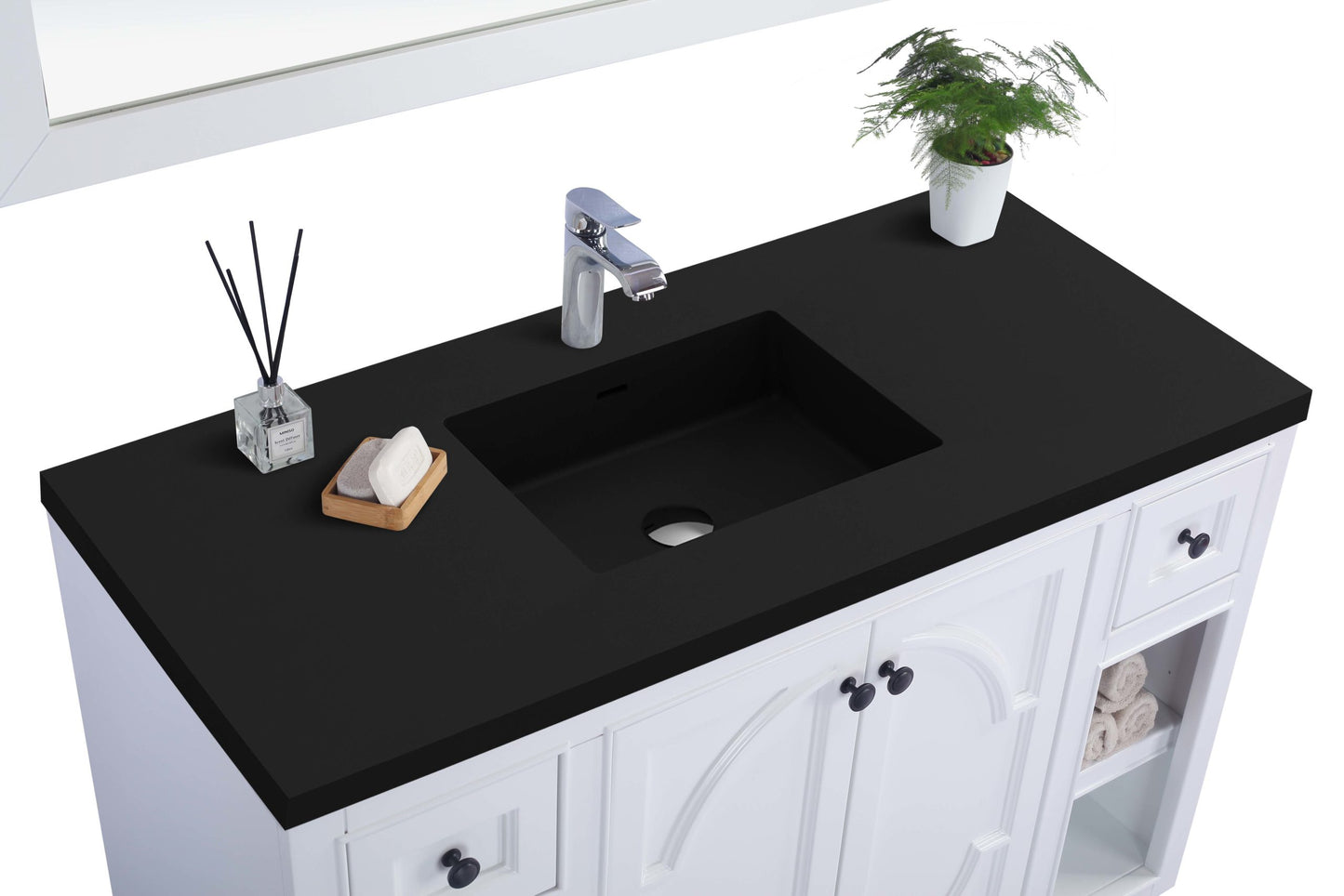 Laviva - Odyssey 48" White Bathroom Vanity with Matte Black VIVA Stone Solid Surface Countertop