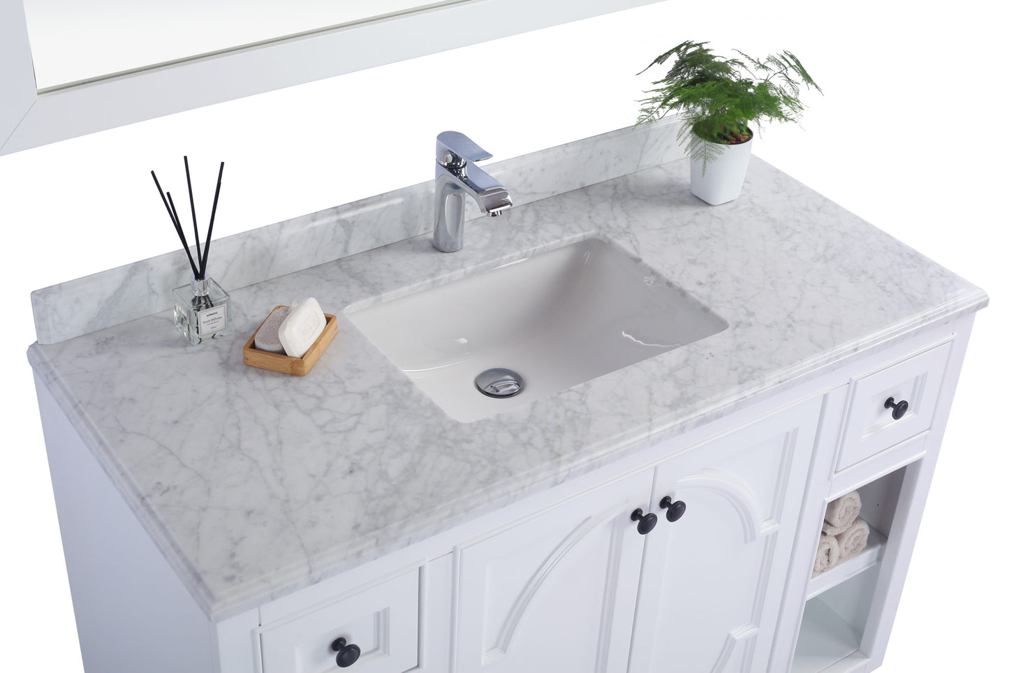 Laviva - Odyssey 48" White Bathroom Vanity with White Carrara Marble Countertop