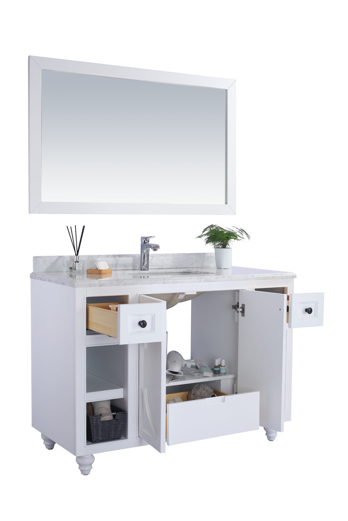 Laviva - Odyssey 48" White Bathroom Vanity with White Carrara Marble Countertop