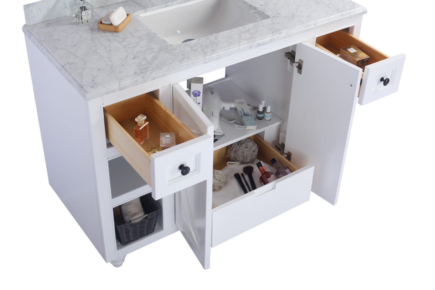 Laviva - Odyssey 48" White Bathroom Vanity with White Carrara Marble Countertop