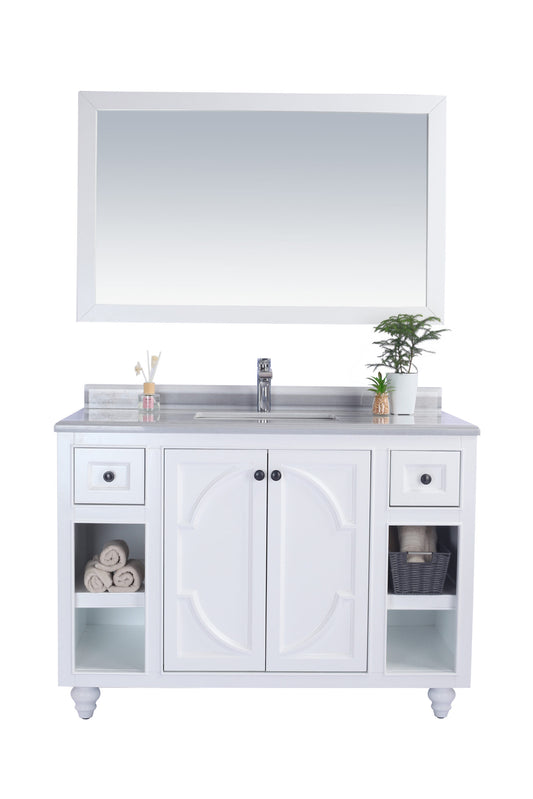 Laviva - Odyssey 48" White Bathroom Vanity with White Stripes Marble Countertop