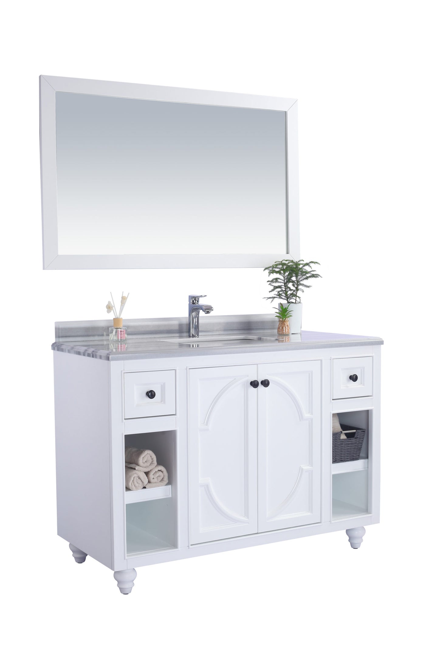 Laviva - Odyssey 48" White Bathroom Vanity with White Stripes Marble Countertop