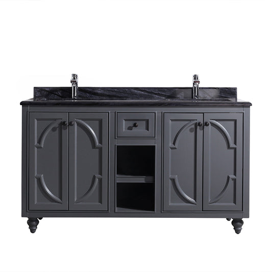 Laviva - Odyssey 60" Maple Grey Double Sink Bathroom Vanity with Black Wood Marble Countertop