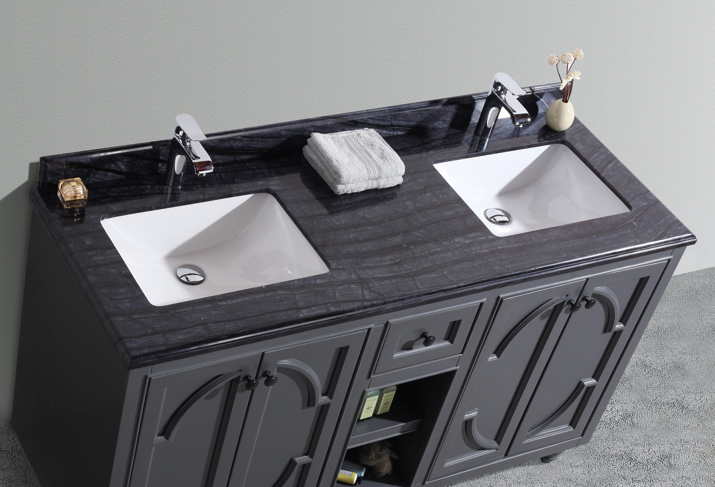 Laviva - Odyssey 60" Maple Grey Double Sink Bathroom Vanity with Black Wood Marble Countertop