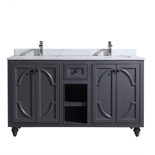 Laviva - Odyssey 60" Maple Grey Double Sink Bathroom Vanity with White Carrara Marble Countertop