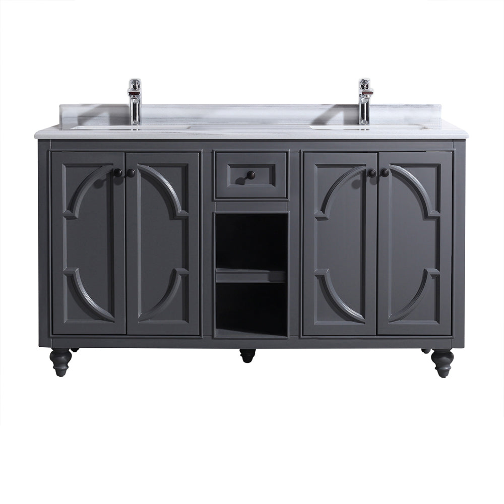 Laviva - Odyssey 60" Maple Grey Double Sink Bathroom Vanity with White Stripes Marble Countertop