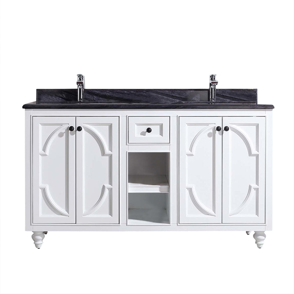 Laviva - Odyssey 60" White Double Sink Bathroom Vanity with Black Wood Marble Countertop