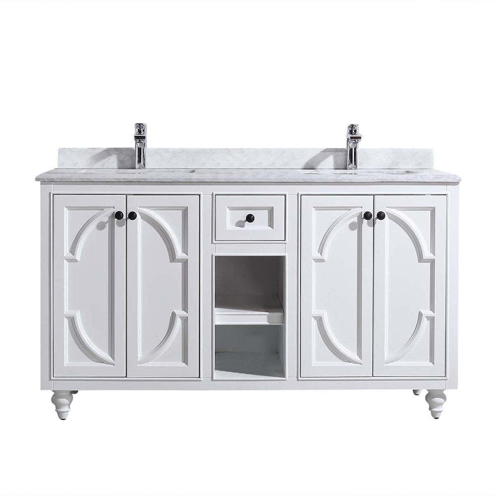 Laviva - Odyssey 60" White Double Sink Bathroom Vanity with White Carrara Marble Countertop