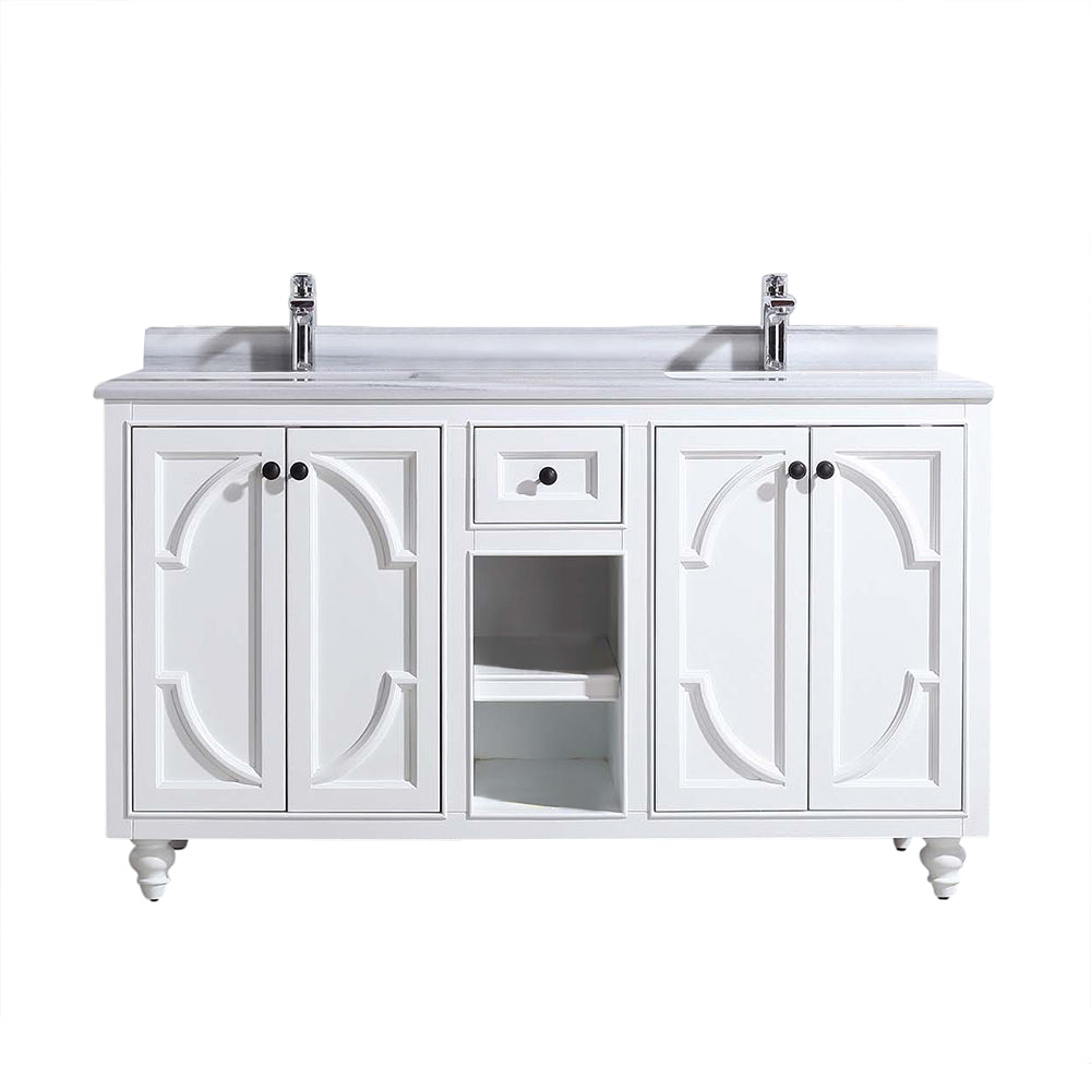 Laviva - Odyssey 60" White Double Sink Bathroom Vanity with White Stripes Marble Countertop