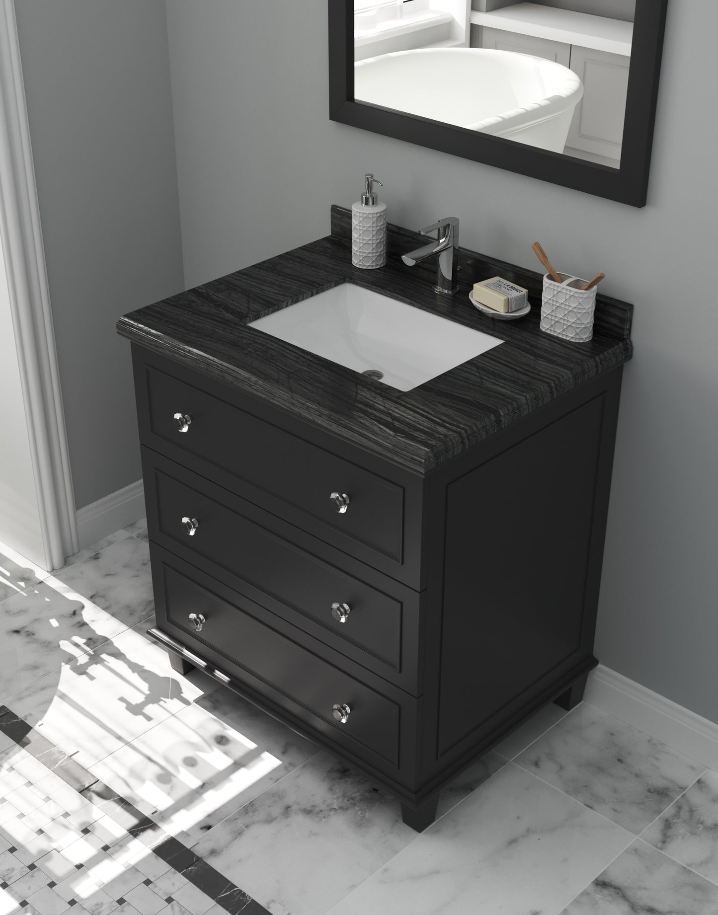 Laviva - Luna 30" Espresso Bathroom Vanity with Black Wood Marble Countertop