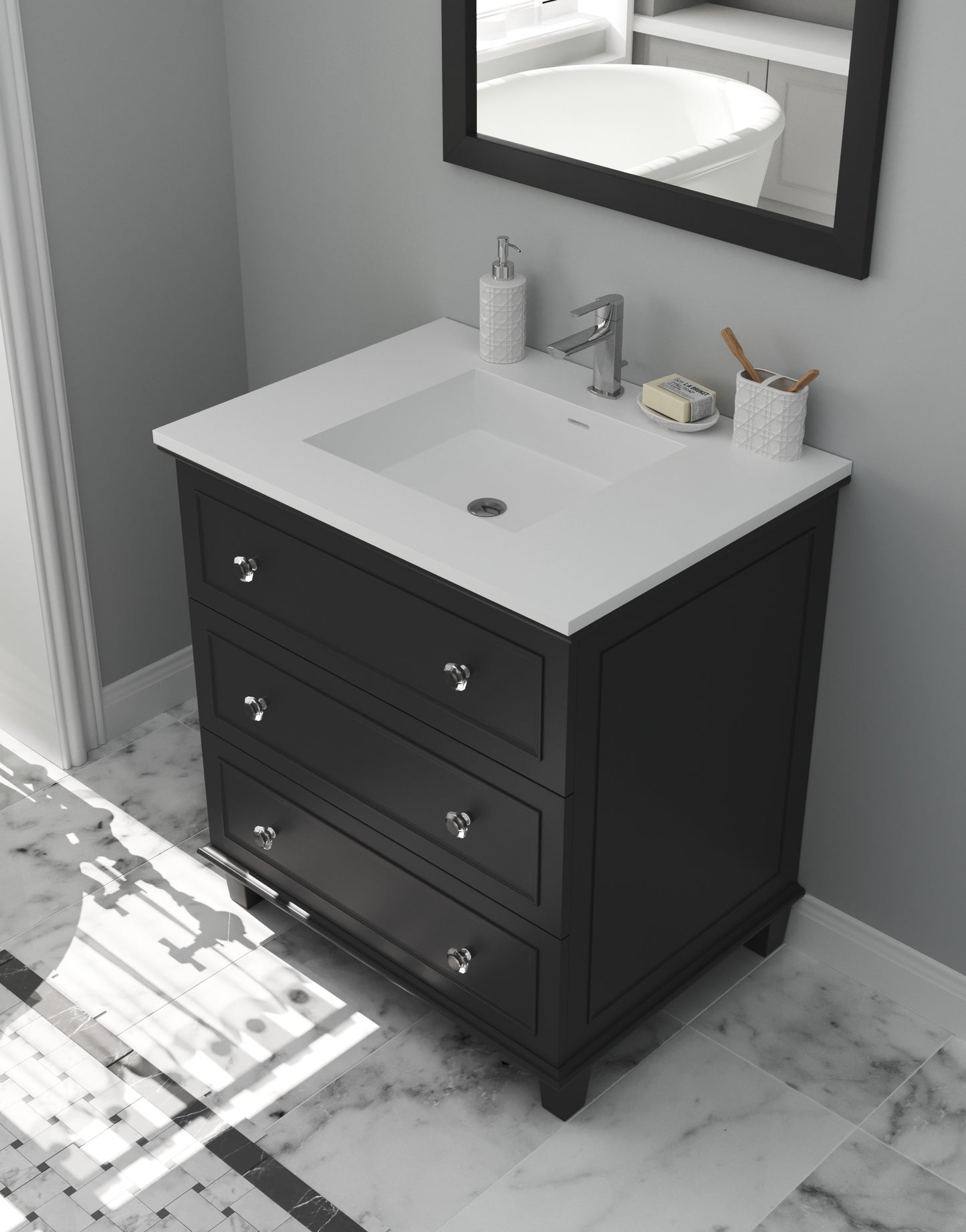 Laviva - Luna 30" Espresso Bathroom Vanity with Matte White VIVA Stone Solid Surface Countertop