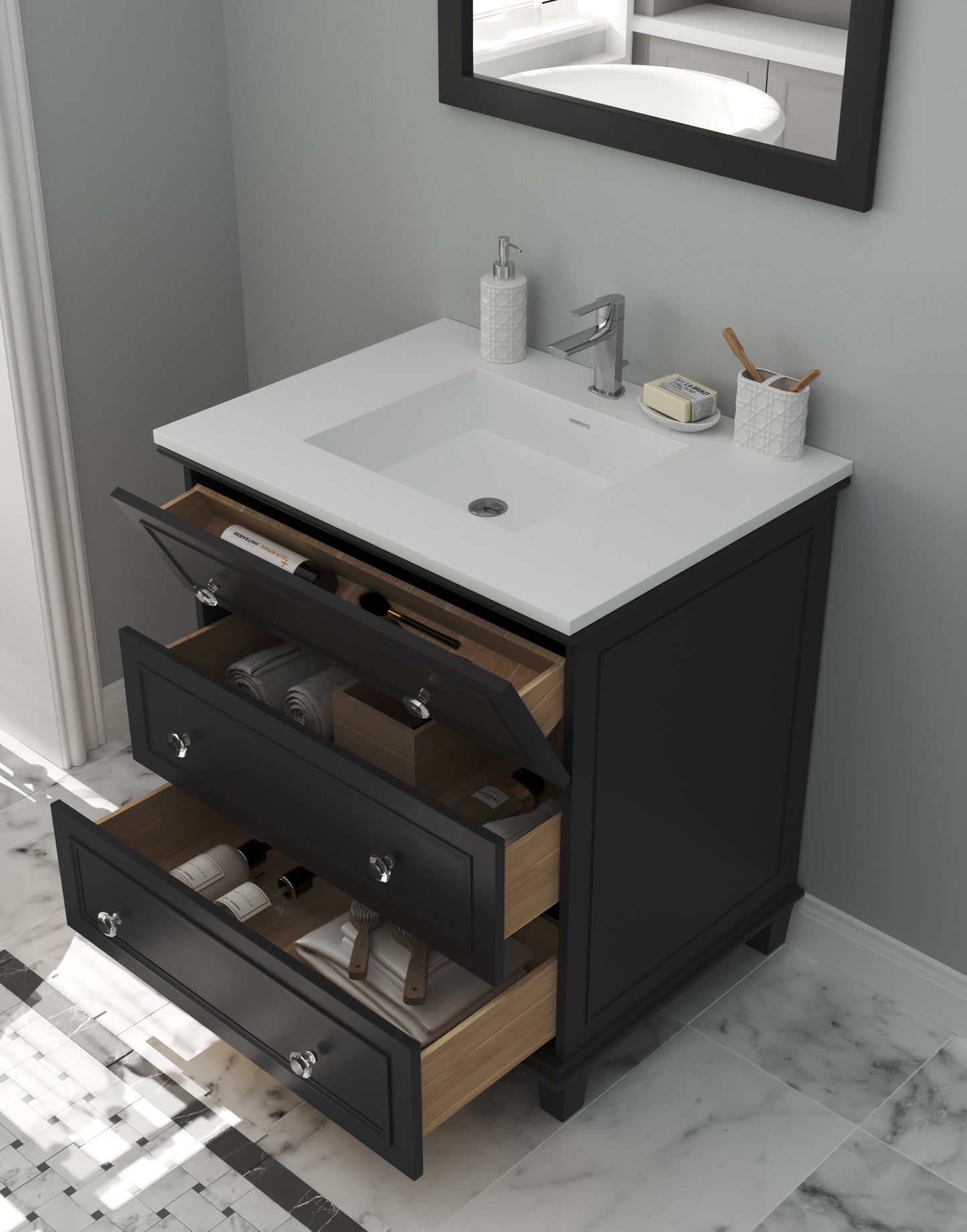 Laviva - Luna 30" Espresso Bathroom Vanity with Matte White VIVA Stone Solid Surface Countertop