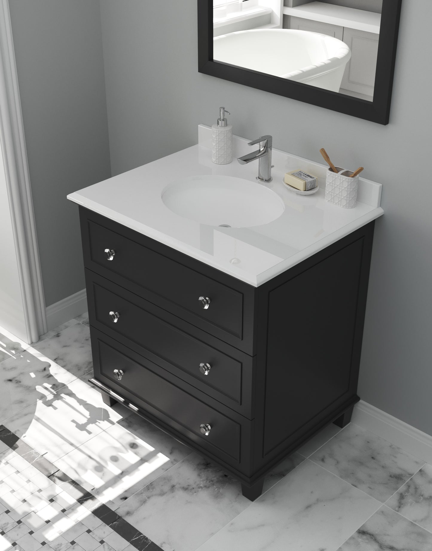 Laviva - Luna 30" Espresso Bathroom Vanity with Pure White Phoenix Stone Countertop