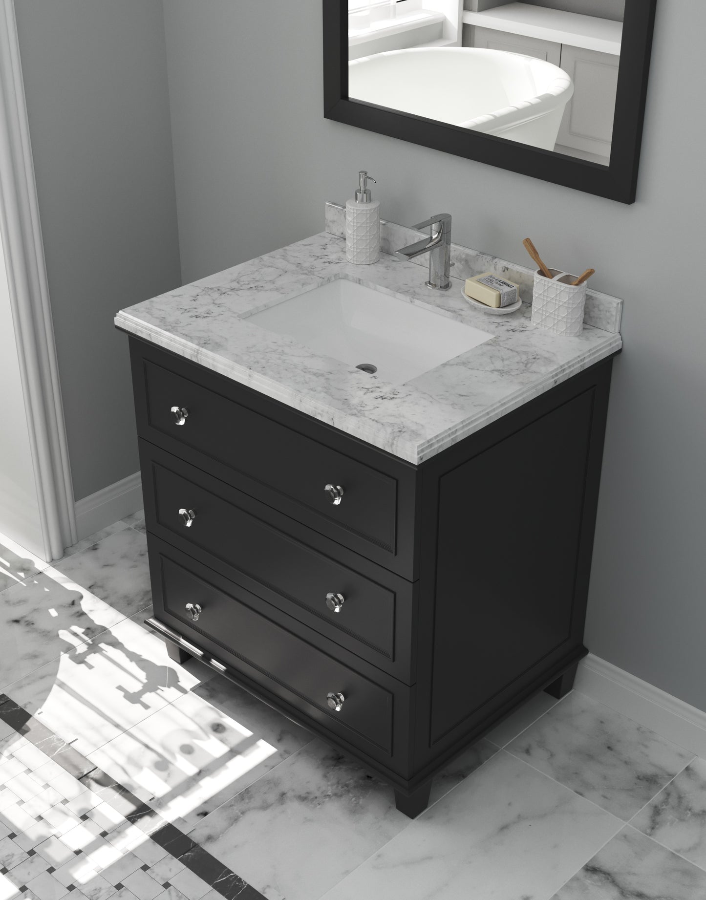 Laviva - Luna 30" Espresso Bathroom Vanity with White Carrara Marble Countertop