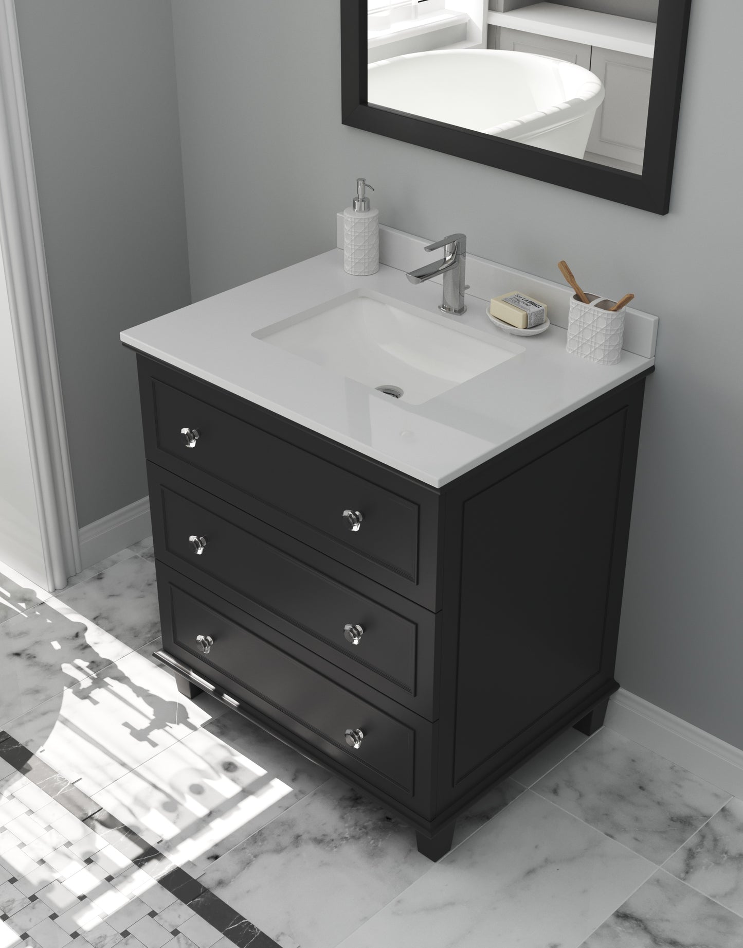 Laviva - Luna 30" Espresso Bathroom Vanity with White Quartz  Countertop