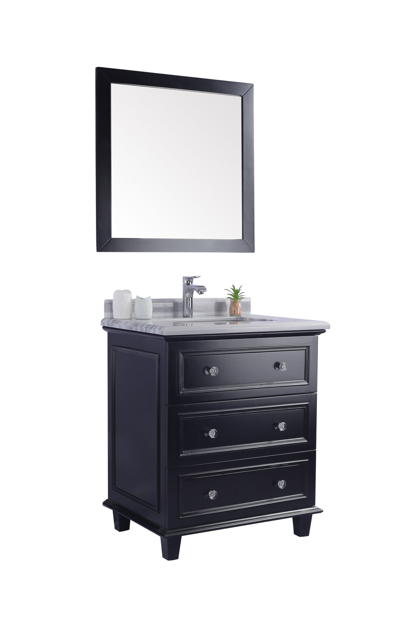 Laviva - Luna 30" Espresso Bathroom Vanity with White Stripes Marble Countertop