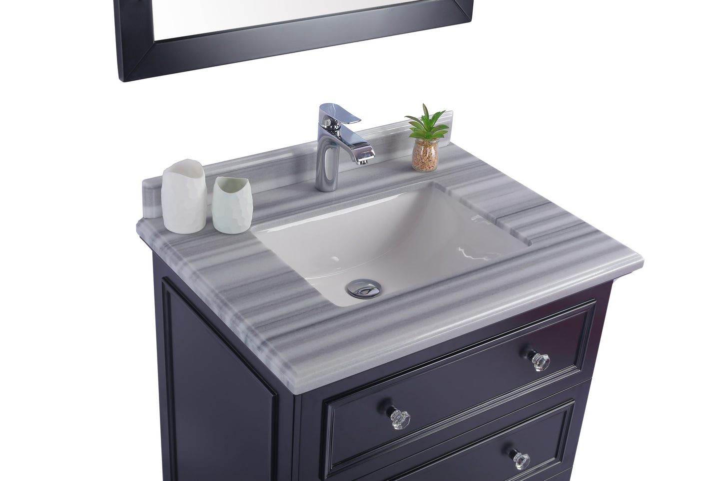 Laviva - Luna 30" Espresso Bathroom Vanity with White Stripes Marble Countertop