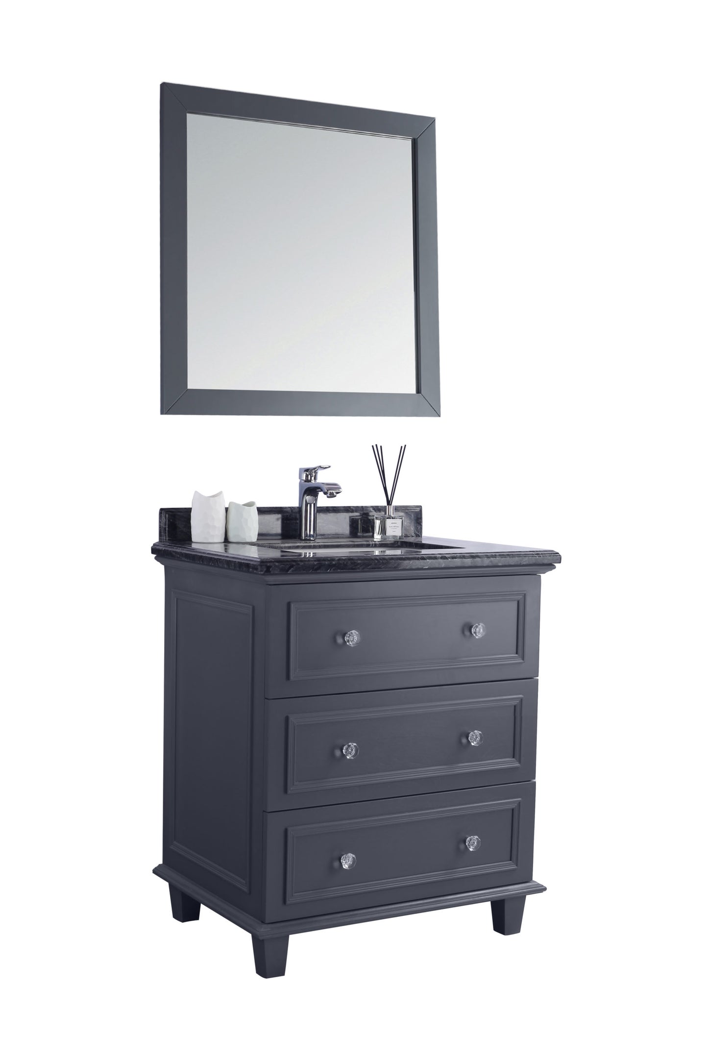 Laviva - Luna 30" Maple Grey Bathroom Vanity with Black Wood Marble Countertop