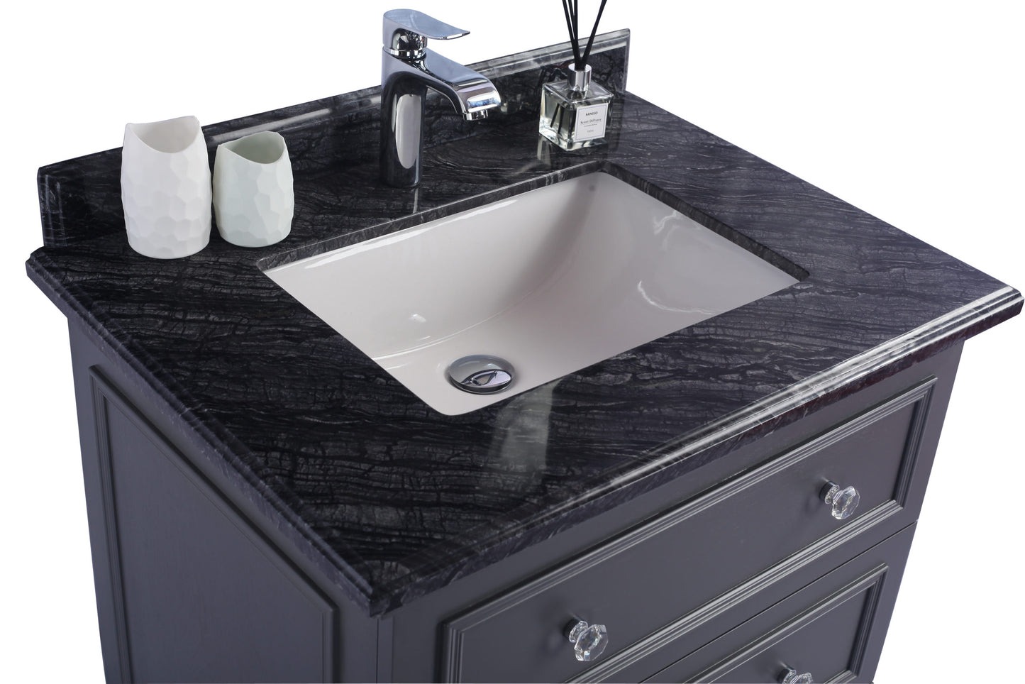 Laviva - Luna 30" Maple Grey Bathroom Vanity with Black Wood Marble Countertop