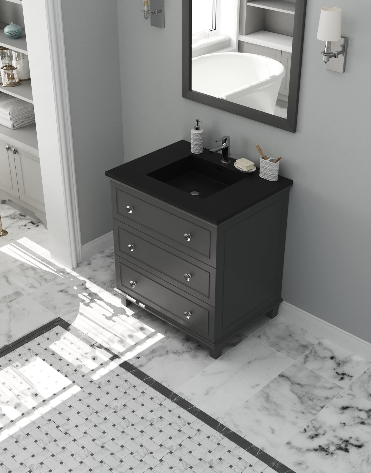 Laviva - Luna 30" Maple Grey Bathroom Vanity with Matte Black VIVA Stone Solid Surface Countertop