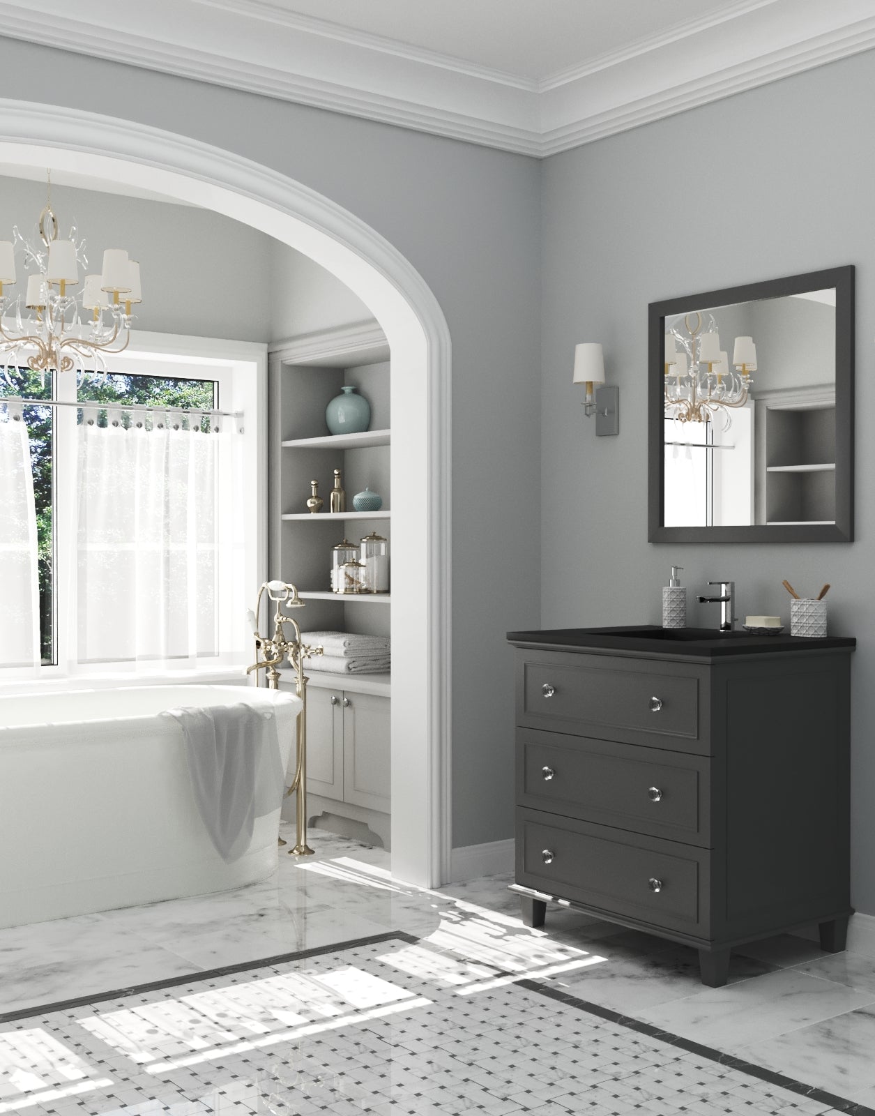 Laviva - Luna 30" Maple Grey Bathroom Vanity with Matte Black VIVA Stone Solid Surface Countertop