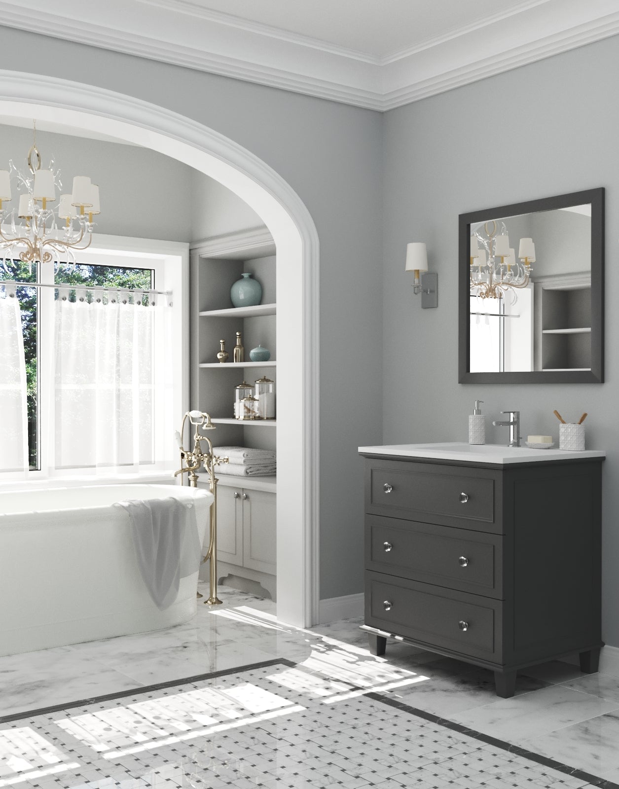 Laviva - Luna 30" Maple Grey Bathroom Vanity with Matte White VIVA Stone Solid Surface Countertop