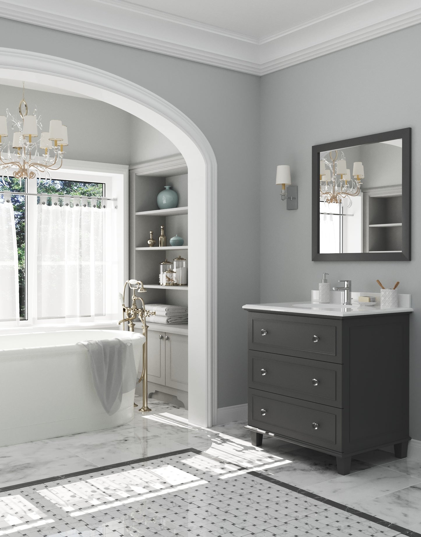 Laviva - Luna 30" Maple Grey Bathroom Vanity with Pure White Phoenix Stone Countertop