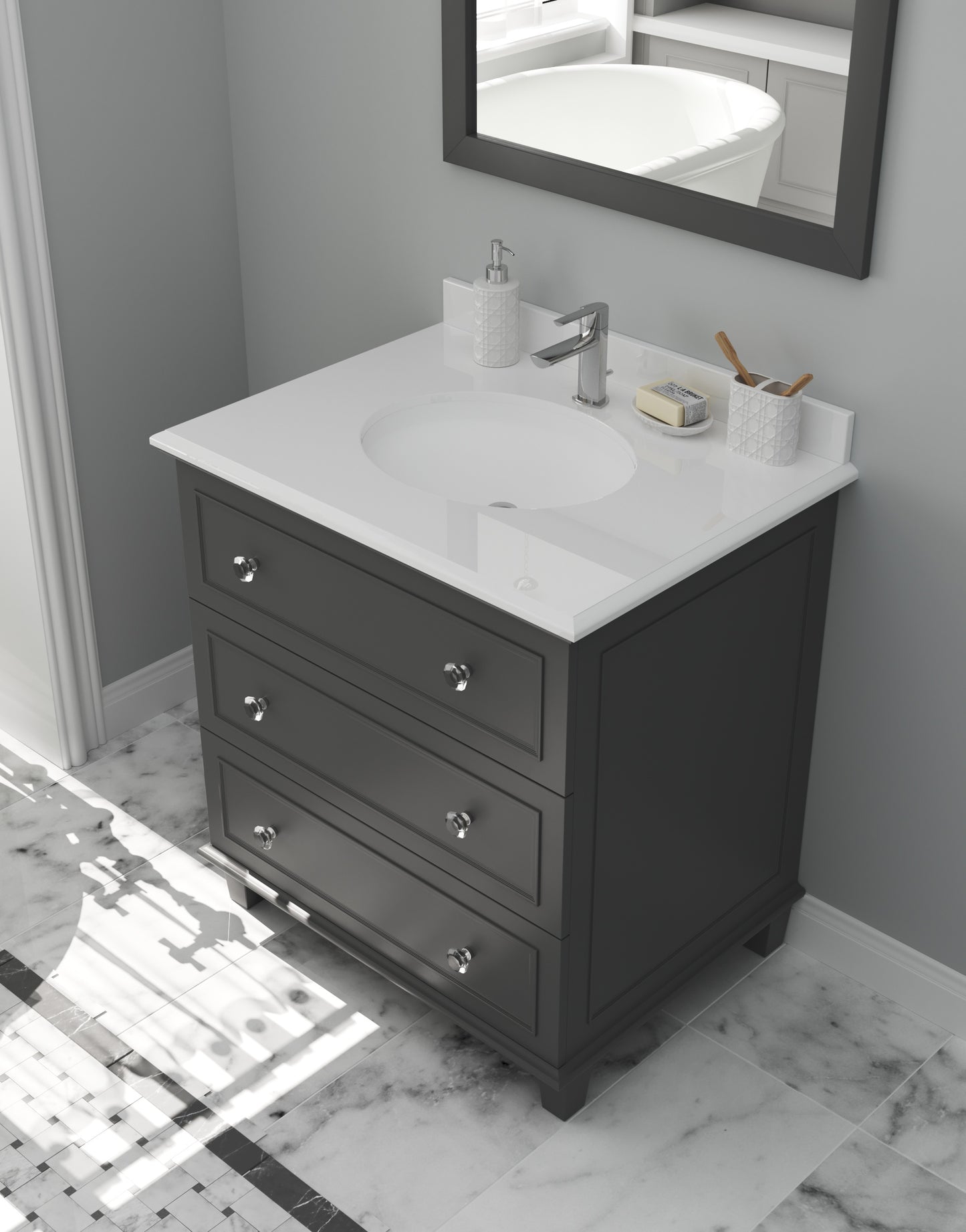 Laviva - Luna 30" Maple Grey Bathroom Vanity with Pure White Phoenix Stone Countertop