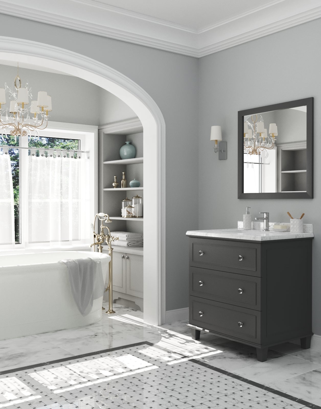 Laviva - Luna 30" Maple Grey Bathroom Vanity with White Carrara Marble Countertop