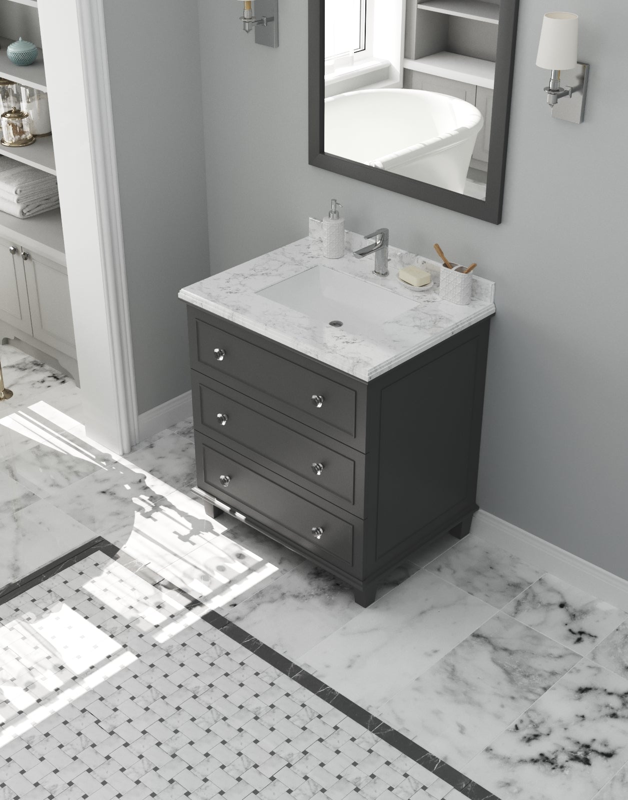 Laviva - Luna 30" Maple Grey Bathroom Vanity with White Carrara Marble Countertop