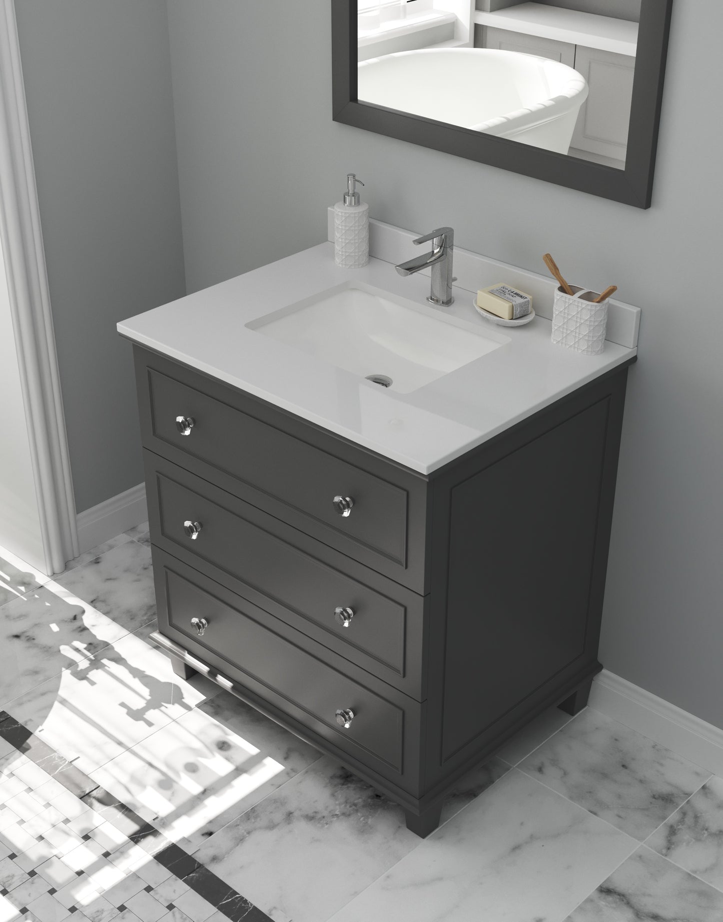 Laviva - Luna 30" Maple Grey Bathroom Vanity with White Quartz Countertop