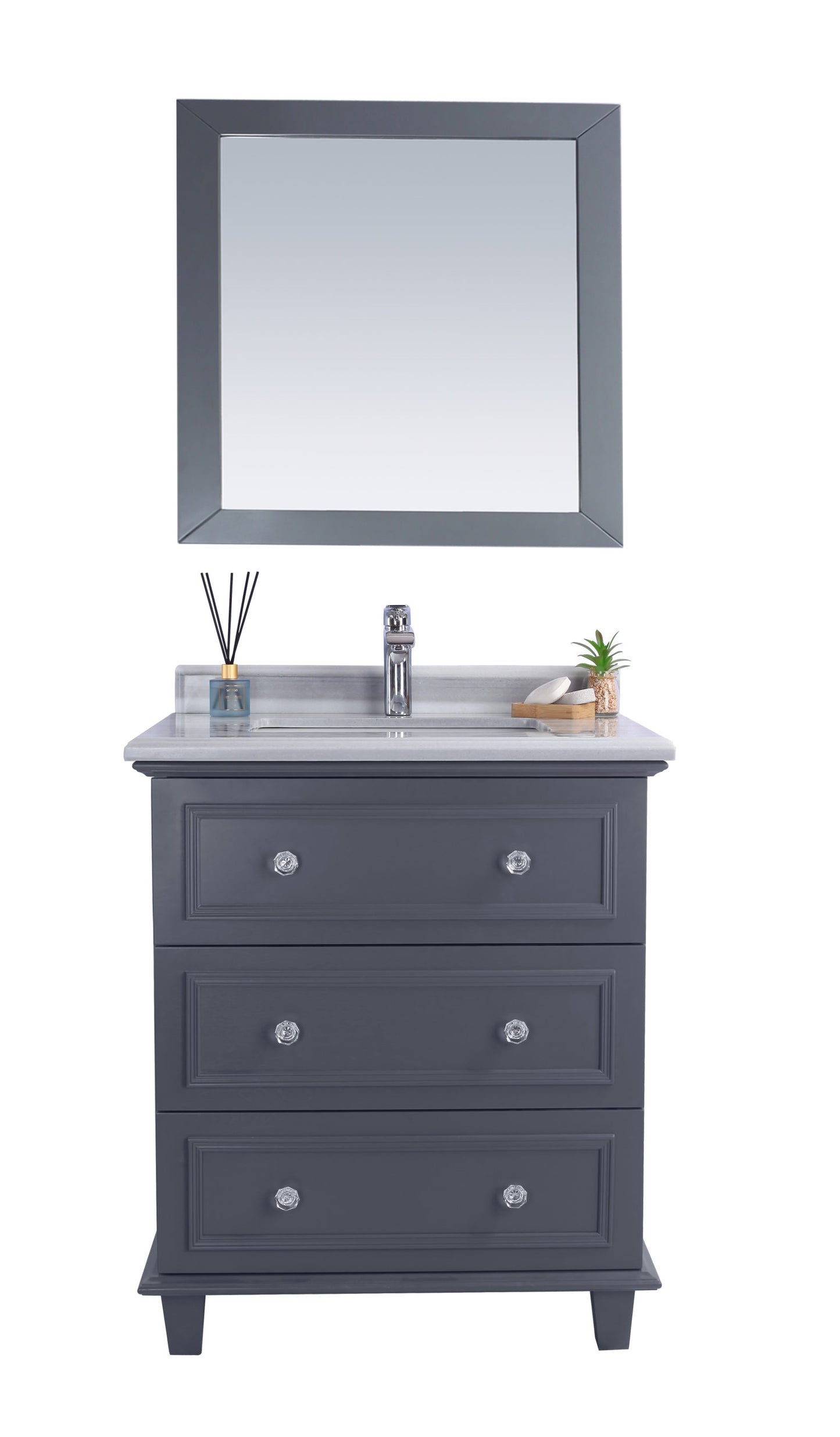 Laviva - Luna 30" Maple Grey Bathroom Vanity with White Stripes Marble Countertop