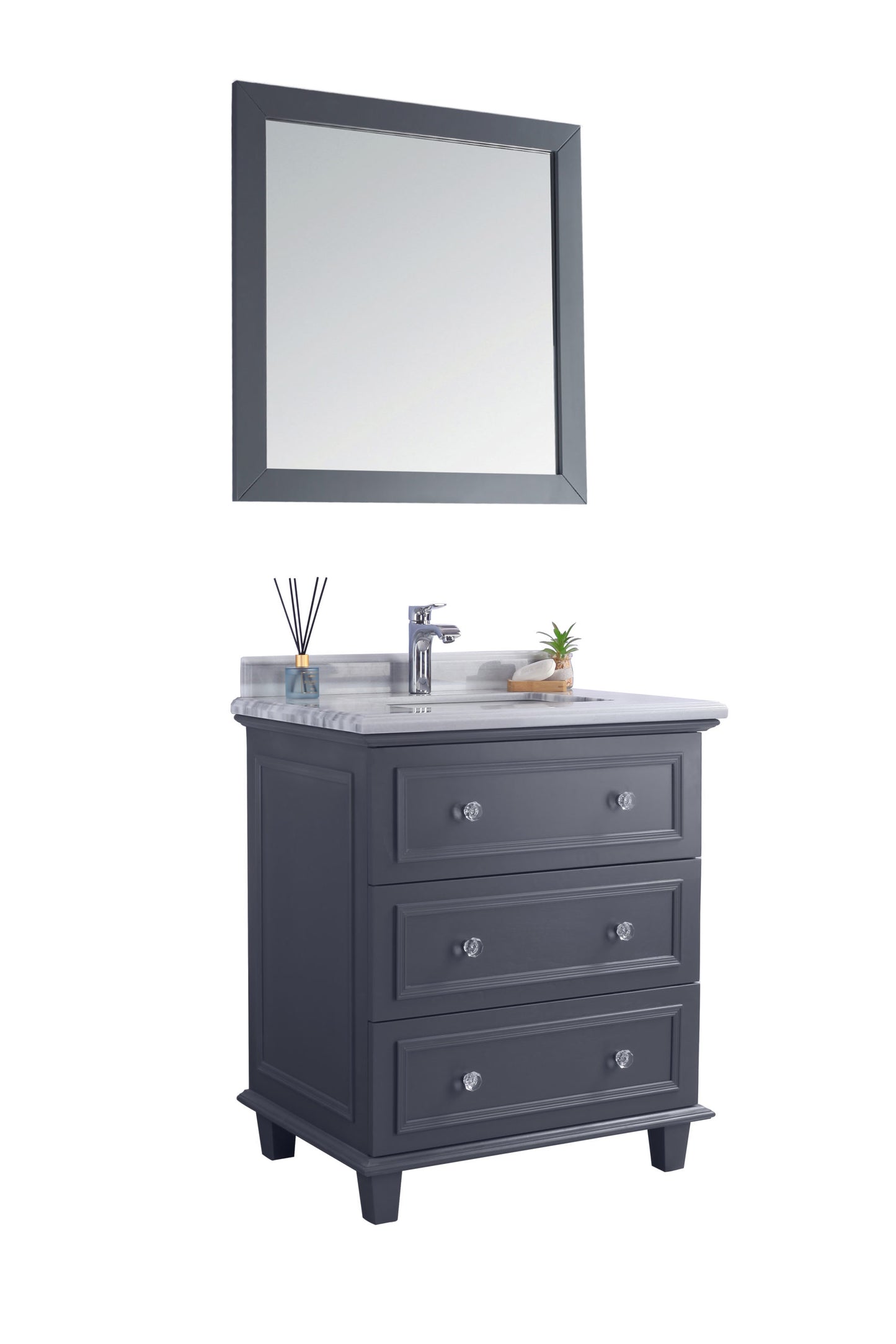 Laviva - Luna 30" Maple Grey Bathroom Vanity with White Stripes Marble Countertop