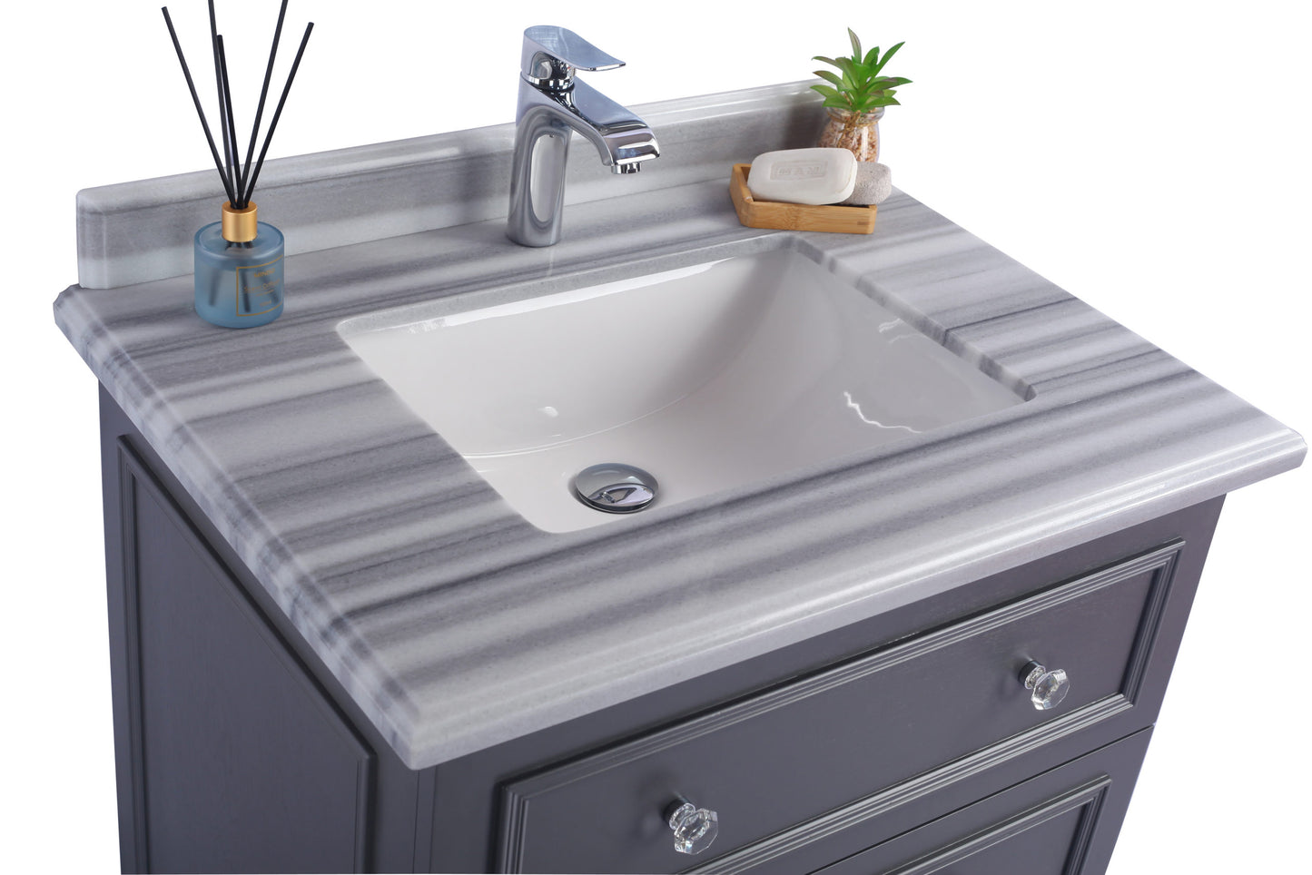 Laviva - Luna 30" Maple Grey Bathroom Vanity with White Stripes Marble Countertop