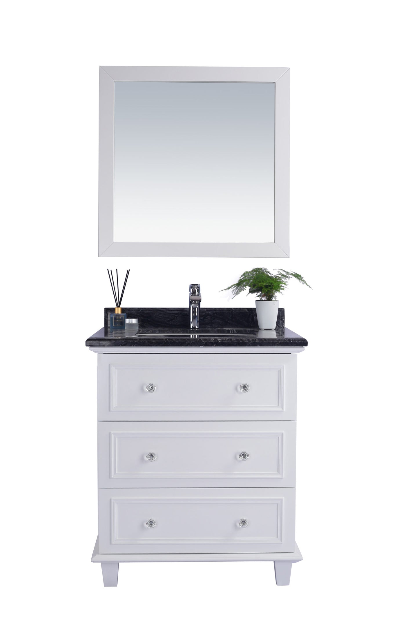 Laviva - Luna 30" White Bathroom Vanity with Black Wood Marble Countertop