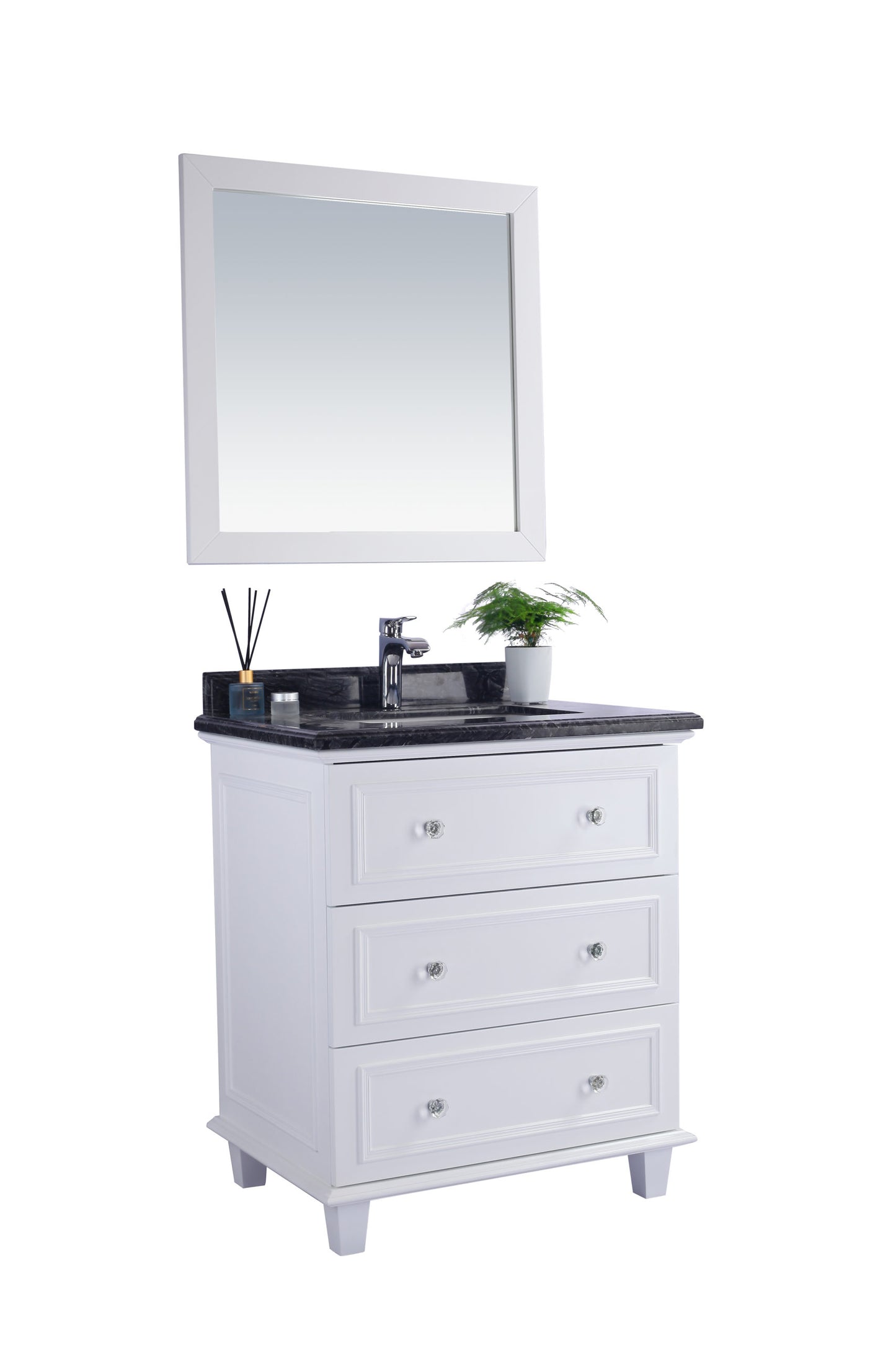 Laviva - Luna 30" White Bathroom Vanity with Black Wood Marble Countertop