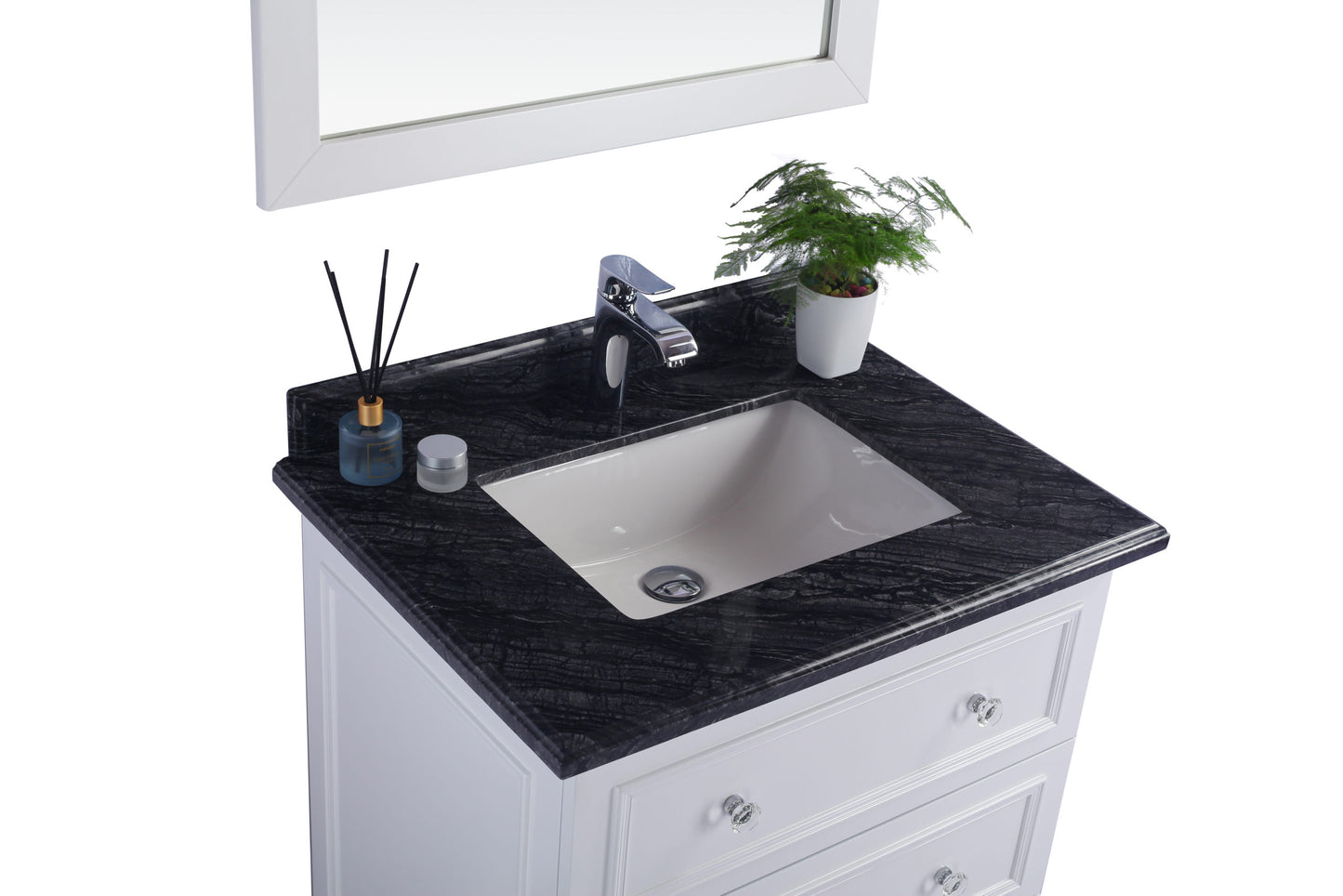 Laviva - Luna 30" White Bathroom Vanity with Black Wood Marble Countertop