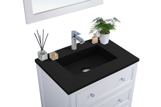 Laviva - Luna 30" White Bathroom Vanity with Matte Black VIVA Stone Solid Surface Countertop