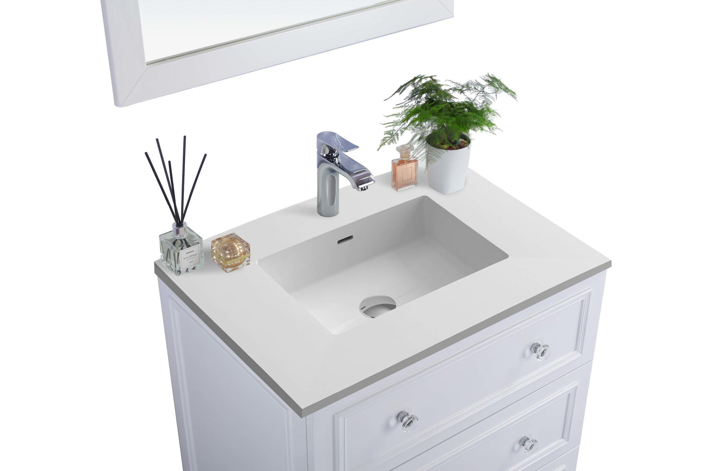 Laviva - Luna 30" White Bathroom Vanity with Matte White VIVA Stone Solid Surface Countertop