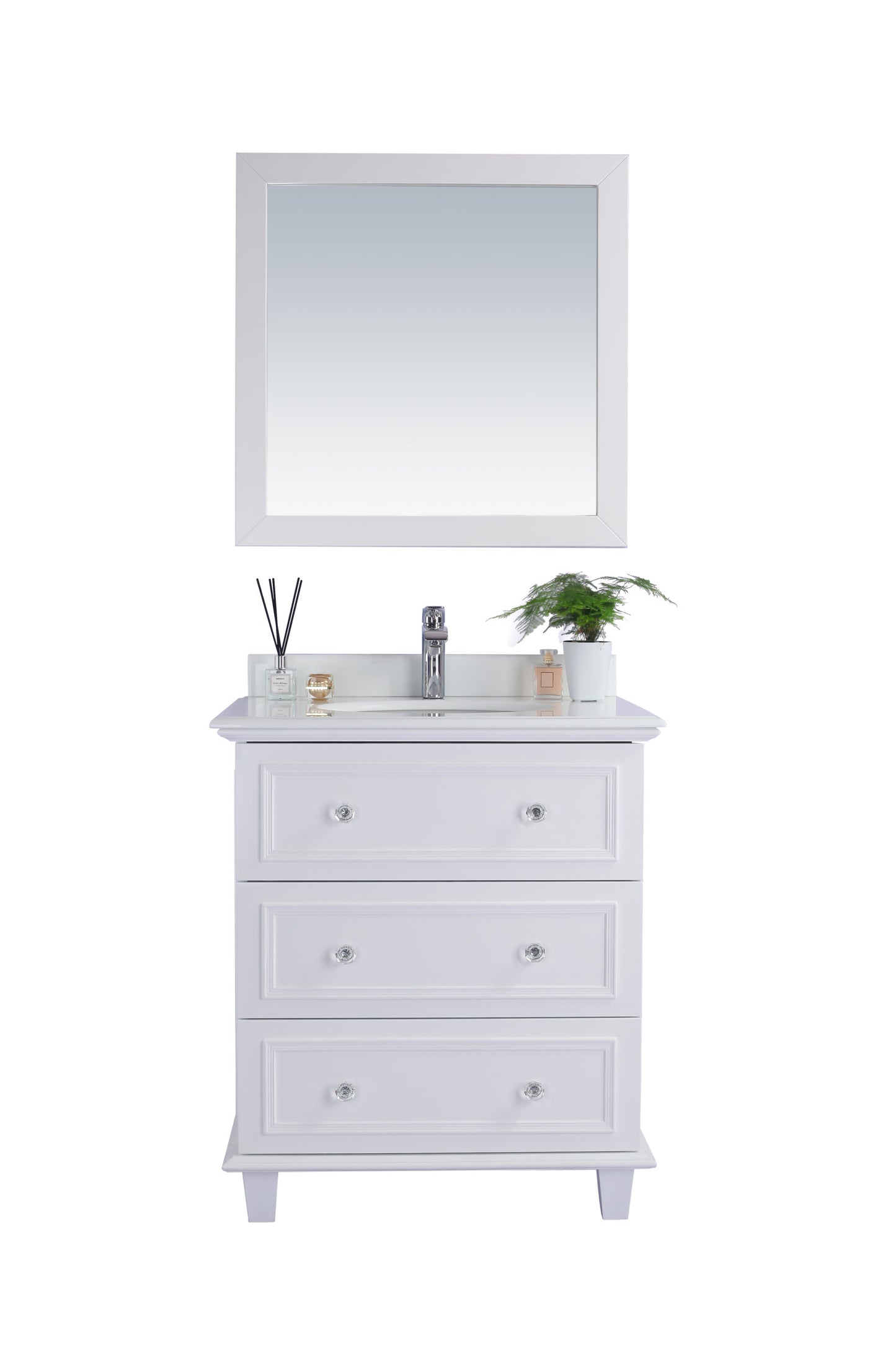 Laviva - Luna 30" White Bathroom Vanity with Pure White Phoenix Stone Countertop