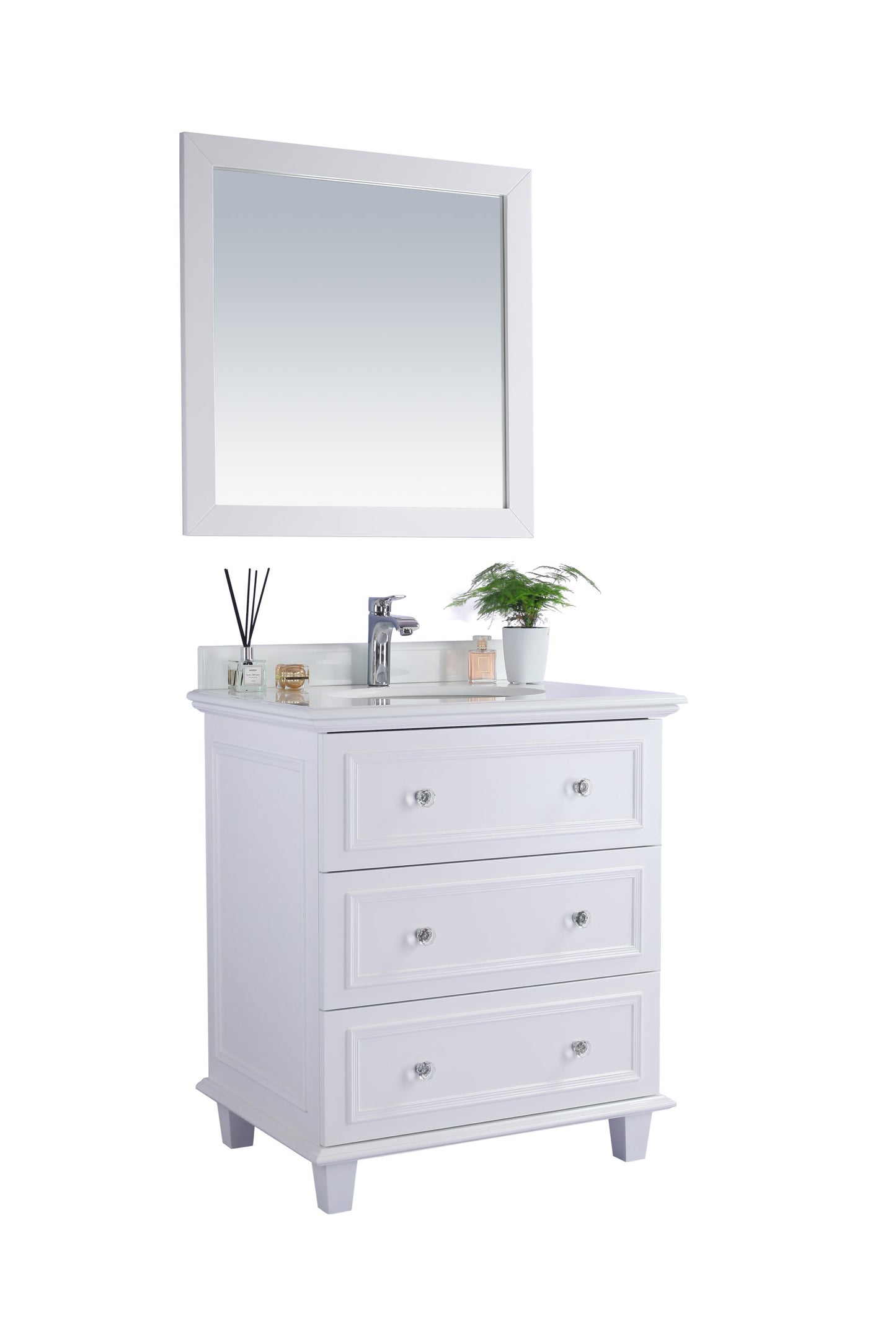 Laviva - Luna 30" White Bathroom Vanity with Pure White Phoenix Stone Countertop