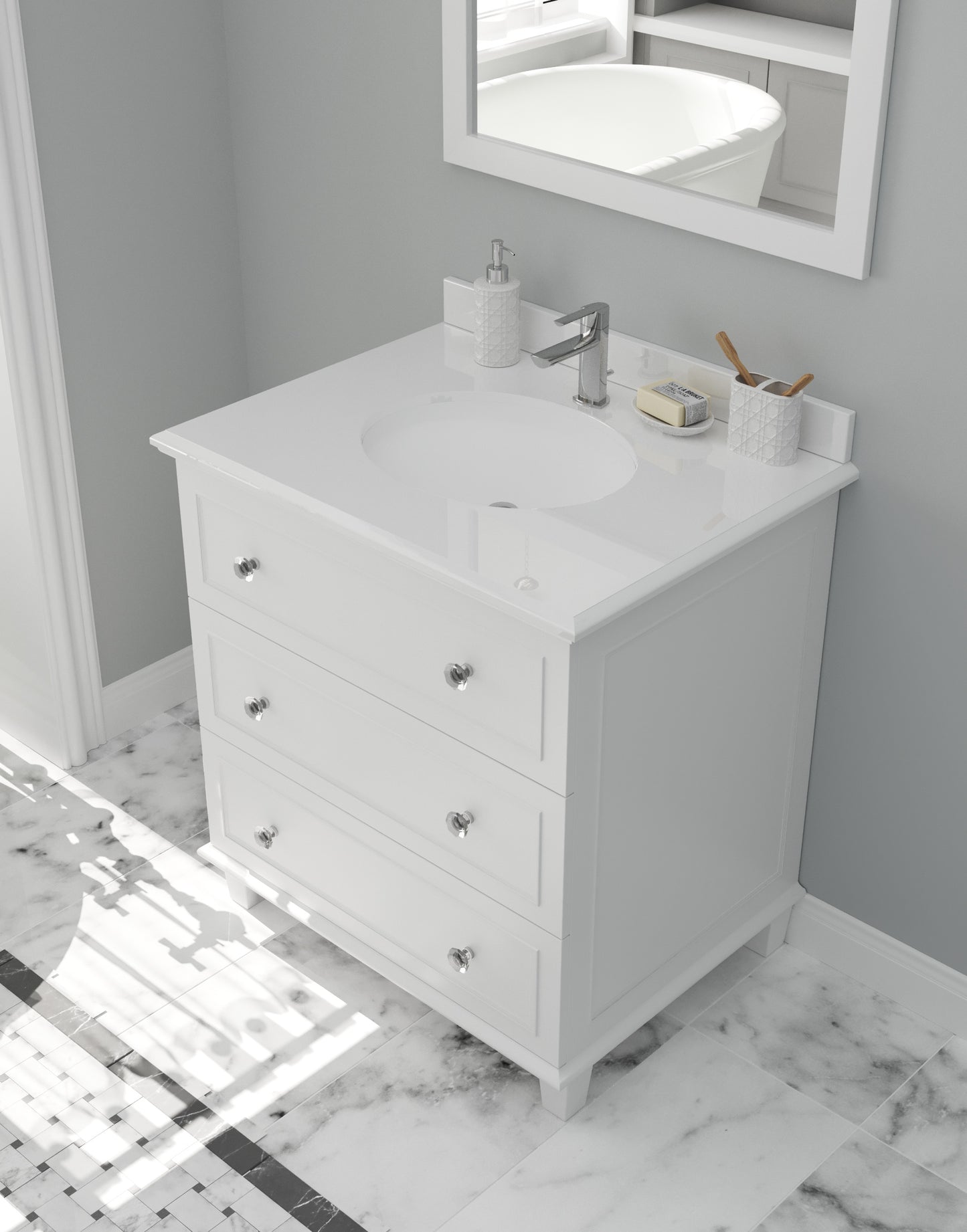 Laviva - Luna 30" White Bathroom Vanity with Pure White Phoenix Stone Countertop