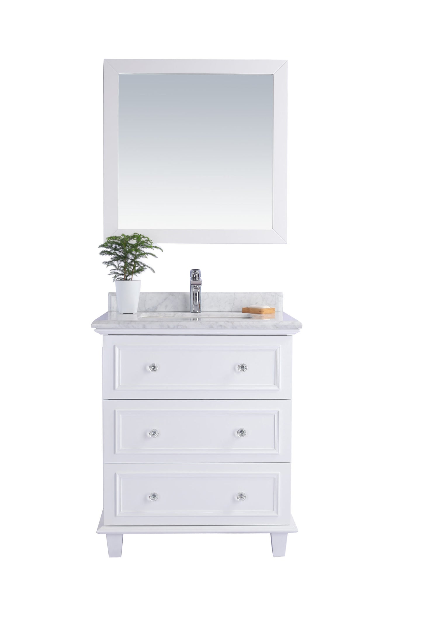 Laviva - Luna 30" White Bathroom Vanity with White Carrara Marble Countertop