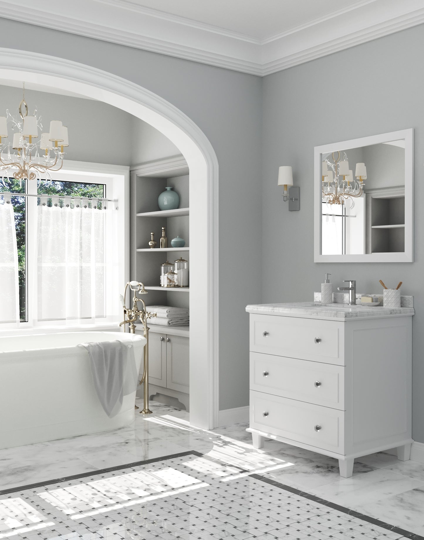 Laviva - Luna 30" White Bathroom Vanity with White Carrara Marble Countertop