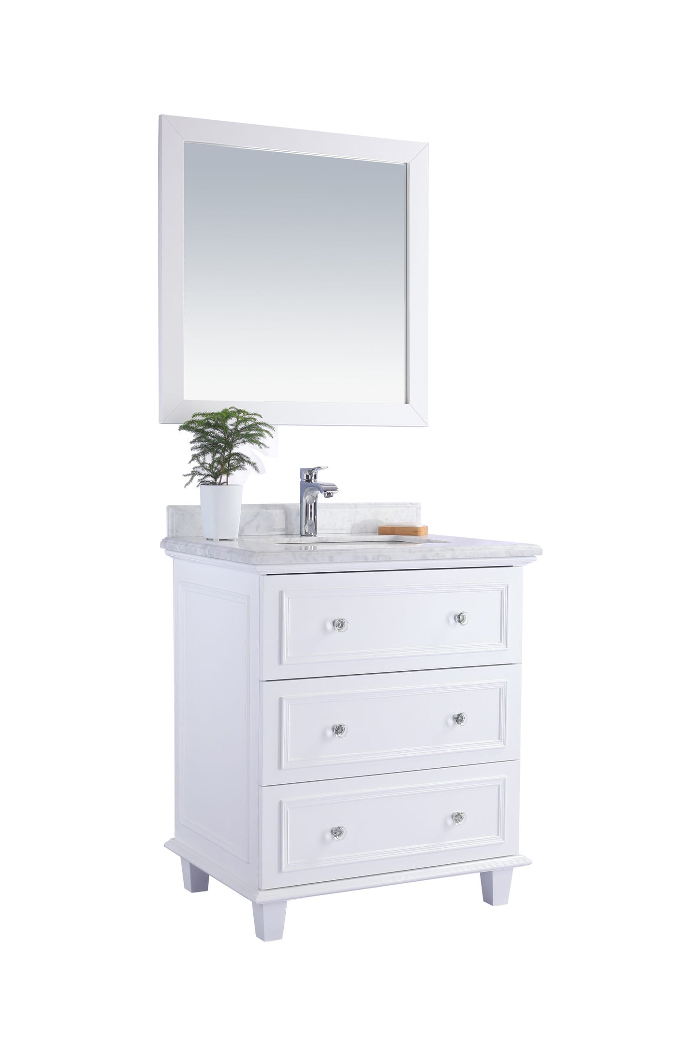 Laviva - Luna 30" White Bathroom Vanity with White Carrara Marble Countertop