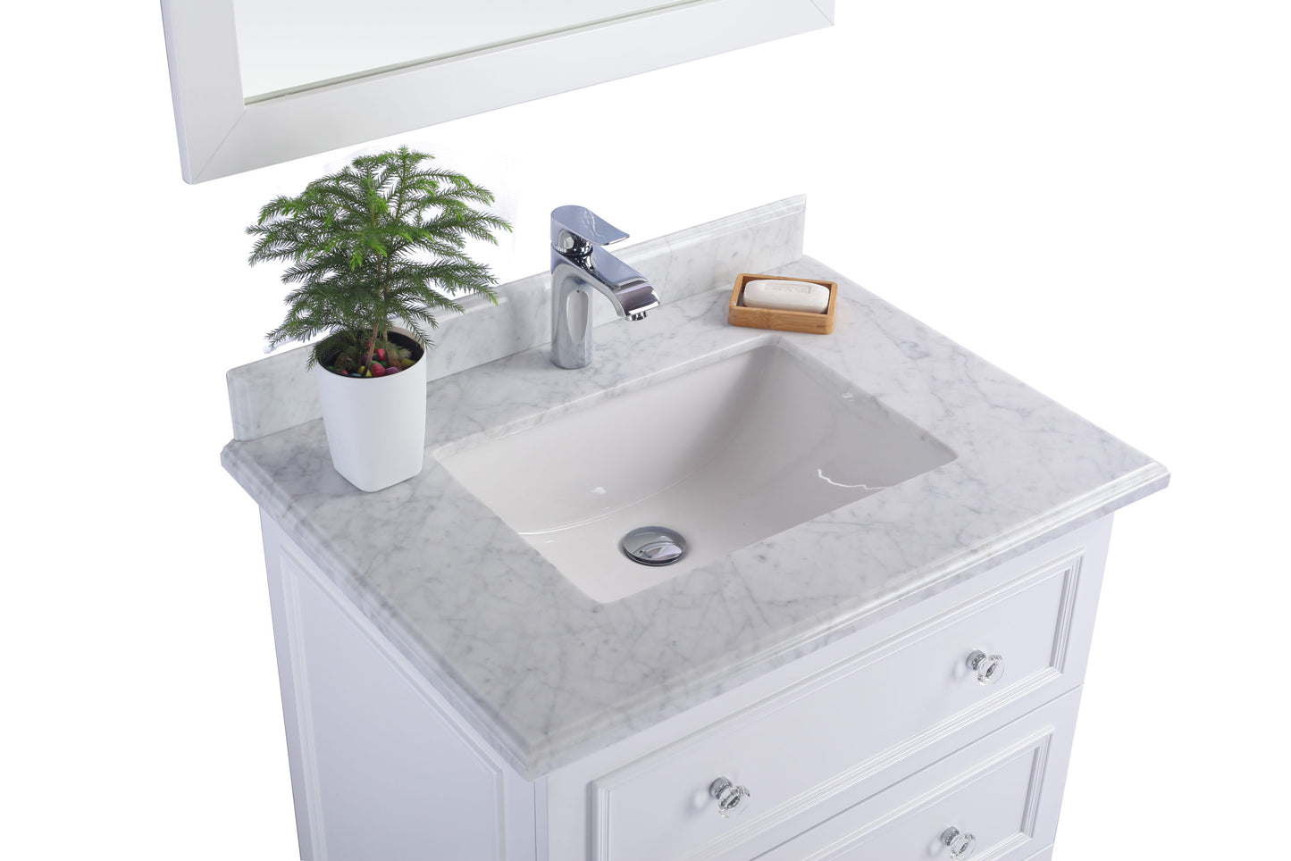 Laviva - Luna 30" White Bathroom Vanity with White Carrara Marble Countertop