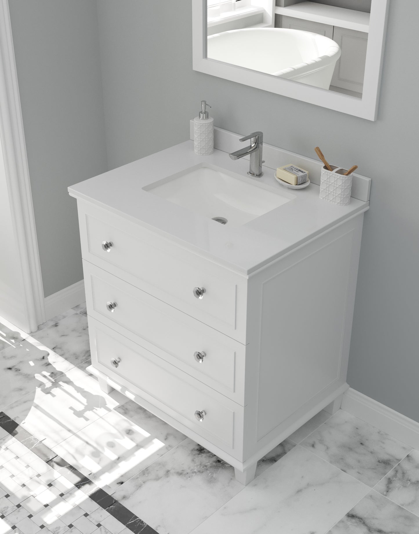 Laviva - Luna 30" White Bathroom Vanity with White Quartz Countertop