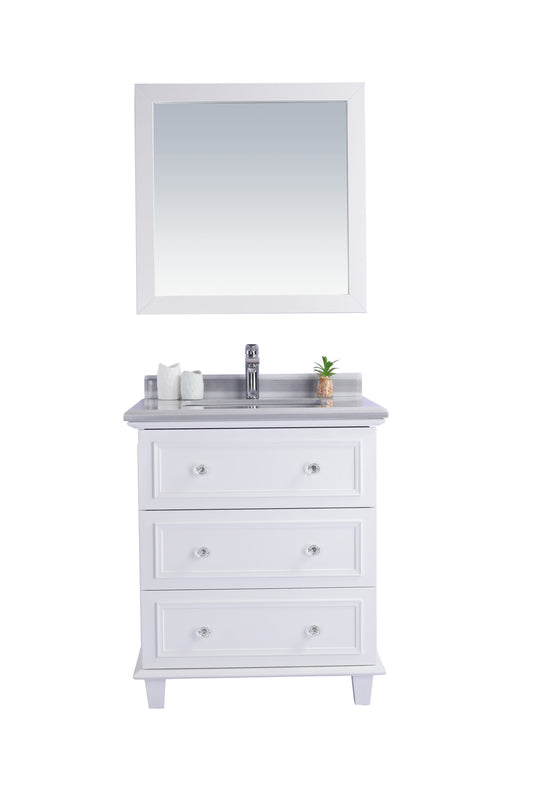 Laviva - Luna 30" White Bathroom Vanity with White Stripes Marble Countertop