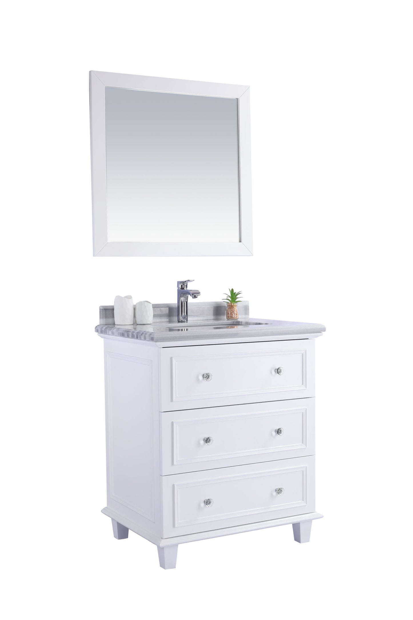 Laviva - Luna 30" White Bathroom Vanity with White Stripes Marble Countertop