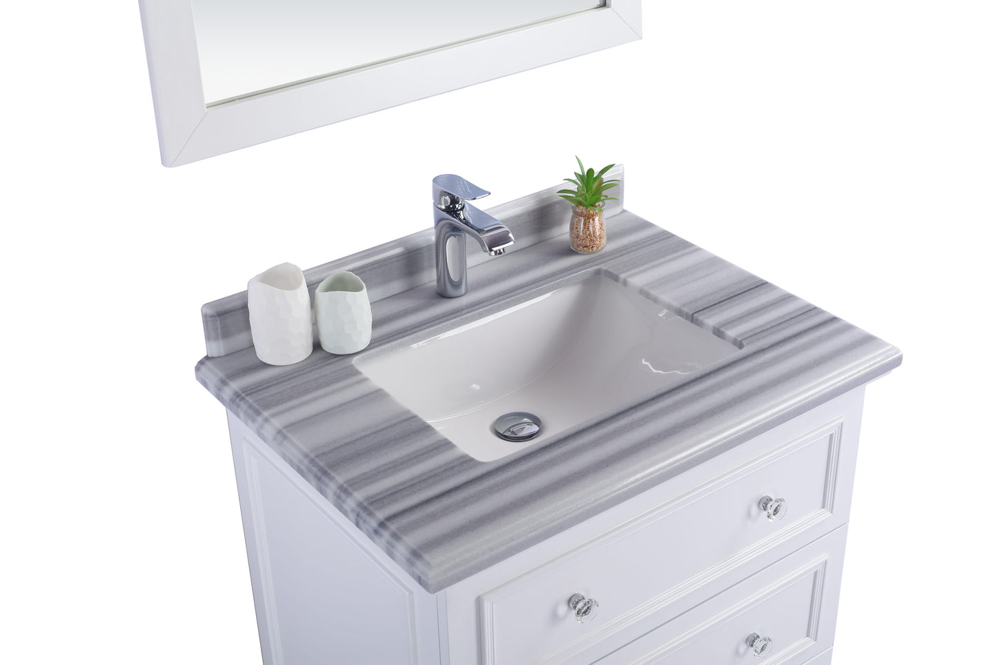 Laviva - Luna 30" White Bathroom Vanity with White Stripes Marble Countertop